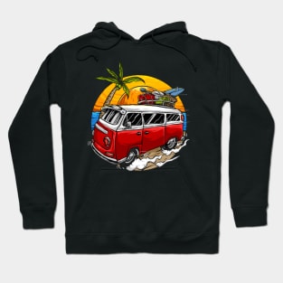 Holiday vintage car with sunset in the beach Hoodie